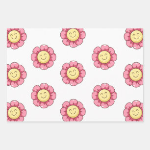 Mooie Smiley Bloem Inpakpapier – Roze Vel