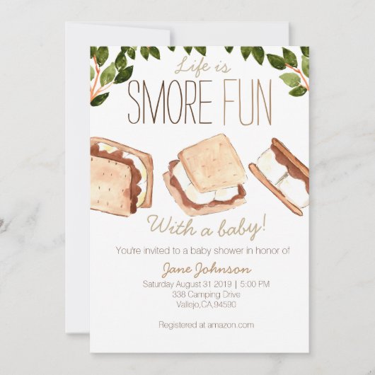 Mooie s'mores camping baby shower uitnodiging (Voorkant)