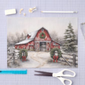 Mooie Sneeuwrijke Winter Rustieke Rode Schuur Kers Tissuepapier (Craft)