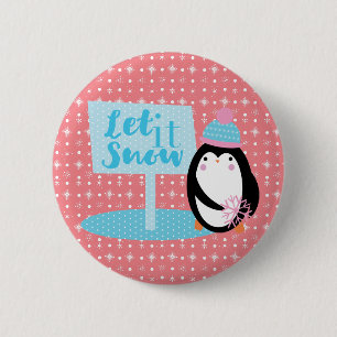 Mooie Sneeuwvlokken Zwart Witte Pinguïn Knop Ronde Button 5,7 Cm