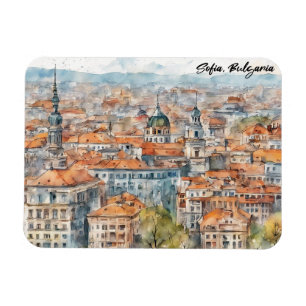 Mooie Sofia Bulgarije Aquarel Schilderij Stad Magneet