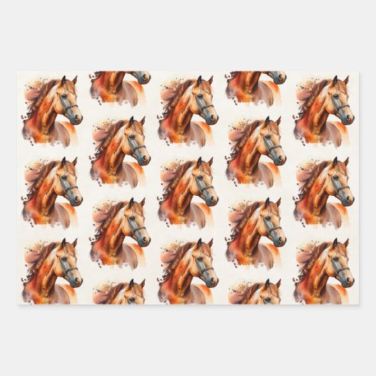 Mooie Sorrel Horse Portrait Pattern Inpakpapier Vel (Voorkant)