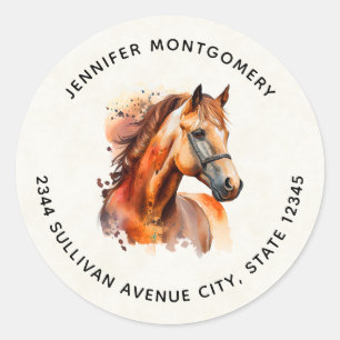 Mooie Sorrel Horse Portret - Adres Ronde Sticker