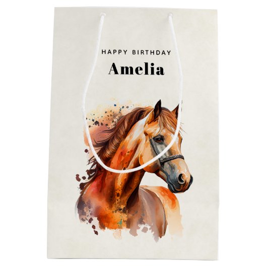Mooie Sorrel Horse Portret Verjaardag Medium Cadeauzakje (Achterkant)