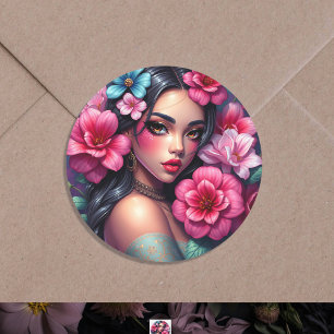 Mooie Spaanse anime vrouw Ronde Sticker