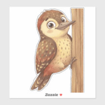 Mooie Specht Vogelsticker – Schattige Aardse A