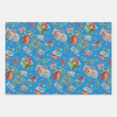 Mooie speelse blauwe kerstset van 3 inpakpapier vel (Voorkant 3)