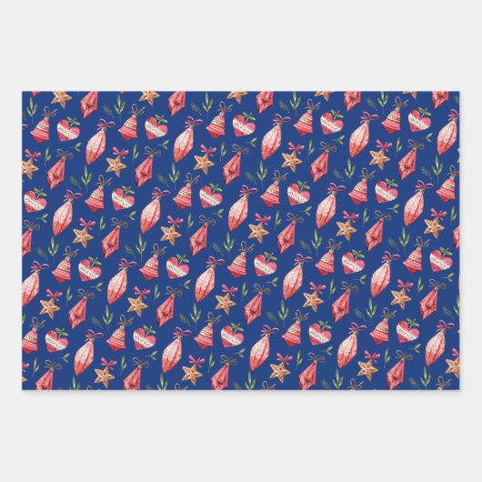 Mooie speelse blauwe kerstset van 3 inpakpapier vel (Voorkant 2)