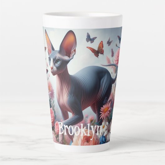 Mooie Sphynx Kat & Bloemen Latte Mok (Voorkant)
