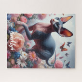 Mooie Sphynx Kat & Bloemen Legpuzzel (Horizontaal)