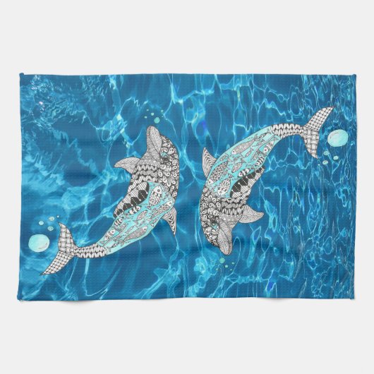 Mooie springende dolfijn 1/2 vouw keukenhanddoek (Horizontaal)