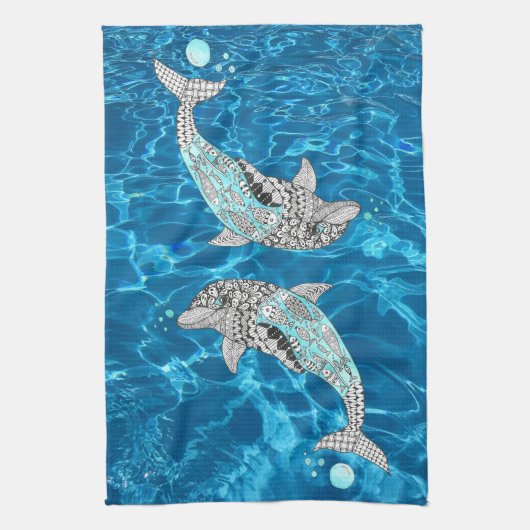 Mooie springende dolfijn 1/2 vouw keukenhanddoek (Verticaal)