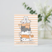 Mooie stapel katten verjaardag briefkaart (Staand voorkant)