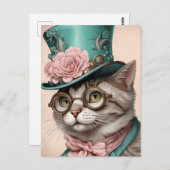 Mooie Steampunk Kat Briefkaart (Voorkant / Achterkant)