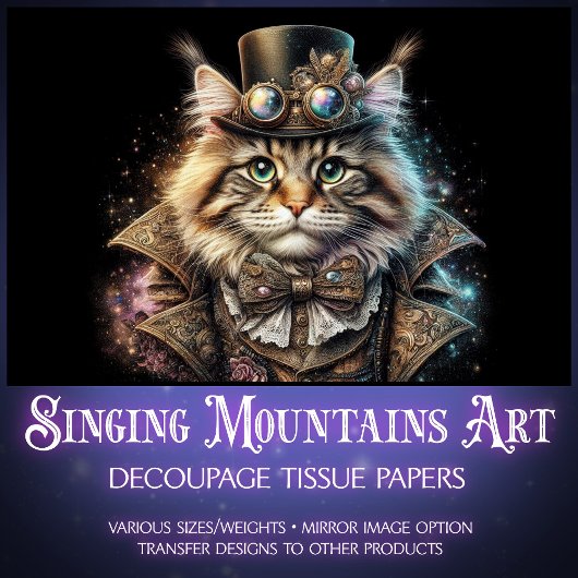 Mooie Steampunk Maine Coon Kat Decoupage Tissuepapier