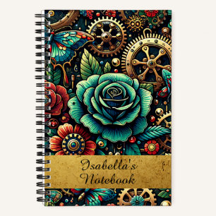 Mooie Steampunk Thema Tandwielen en Rozen Notitieboek