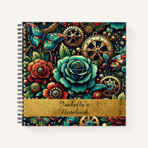 Mooie Steampunk Thematische Tandwielen en Rozen Notitieboek
