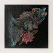 Mooie steampunkkat met roze bloemen legpuzzel (Horizontaal)