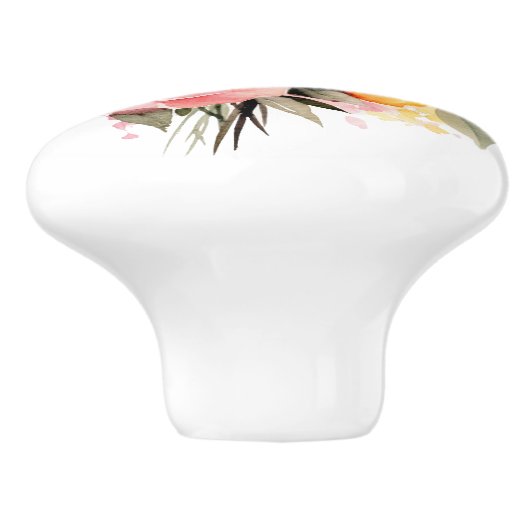 Mooie stengels van perzik en roze rozen keramische knop (Zijkant)