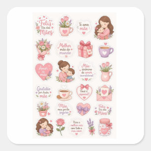 Mooie stickersheet voor Moederdag Vierkante Sticker