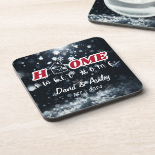 Mooie stijlvolle aangepaste paar namen Snow Home Bier Onderzetter
