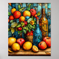 Mooie stilleven Kunstprint met vintage fruit schaa