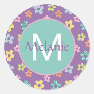 Mooie Stippen Bloem Motief Paars Persoonlijk Ronde Sticker