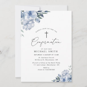 Mooie stoffige blauwe bloemen bevestiging uitnodig kaart