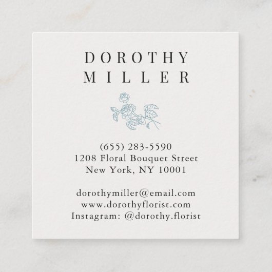 Mooie stoffige blauwe elegante minimalistische blo vierkante visitekaartje (Achterkant)