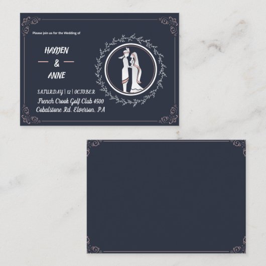 Mooie stoffige trouwuitnodiging informatiekaartje (Voorkant / Achterkant)