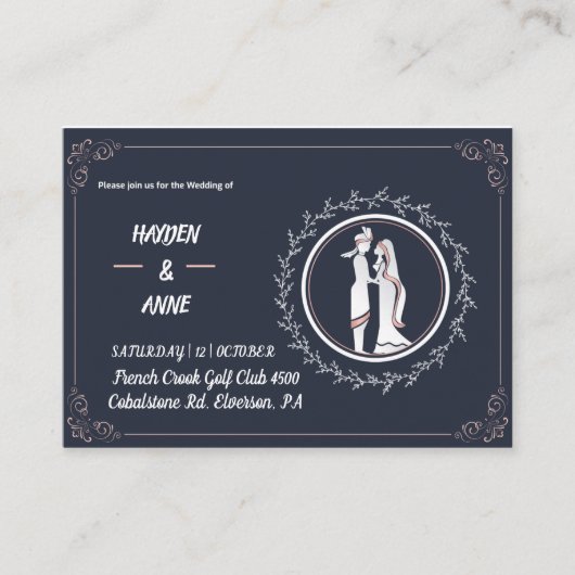 Mooie stoffige trouwuitnodiging informatiekaartje (Voorkant)