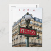 Mooie straat Metro teken Parijs stad close-up Briefkaart (Voorkant / Achterkant)