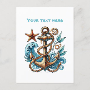 Mooie strand aanpasbaar scheepsanker briefkaart