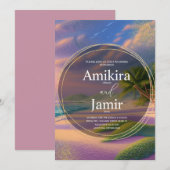 Mooie strand achtergrond Glitter Gold Wedding Kaart (Voorkant / Achterkant)