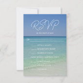 Mooie strand bruiloft met maaltijd keuzes RSVP kaartje (Voorkant)