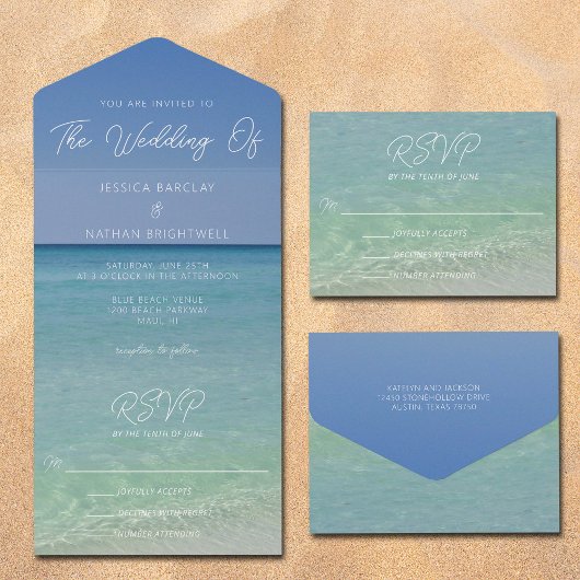 Mooie strand fotografie kust bruiloft all in one uitnodiging