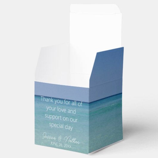 Mooie strand horizon gepersonaliseerde bruiloft bedankdoosjes (Geopend)