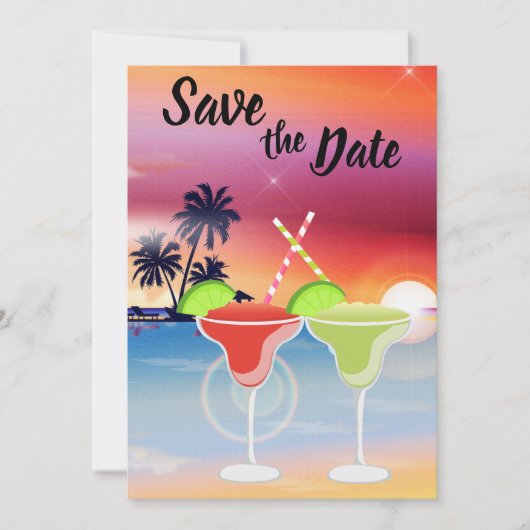 Mooie strand Sunset Margarita Love Wedding Save The Date (Voorkant)