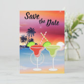 Mooie strand Sunset Margarita Love Wedding Save The Date (Staand voorkant)