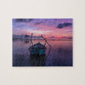 Mooie strand zon met Paddle Boat Paarse Sky Legpuzzel (Horizontaal)