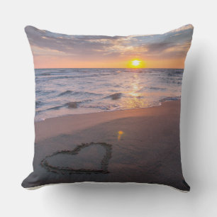 Mooie strand zonsondergang hart werpkussen kussen