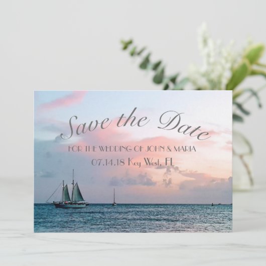 Mooie strand zonsondergang Save the Date (Staand voorkant)