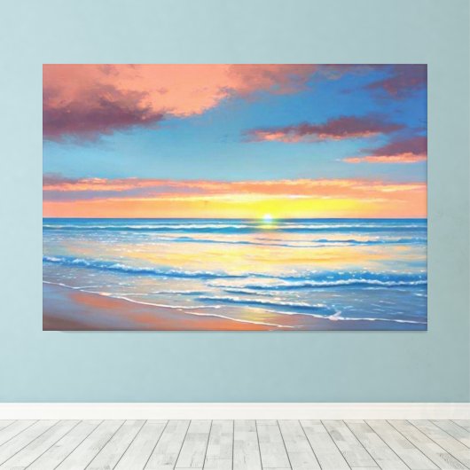 Mooie strand zonsondergang schilderij Canvas Print (Insitu (Houten vloer))