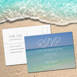 Mooie strandbruiloft zomer kust RSVP Briefkaart
