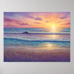 Mooie strandgolven en kustkunst poster