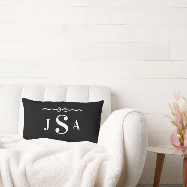 Mooie strik rand aangepaste monogram kussen (Bank)