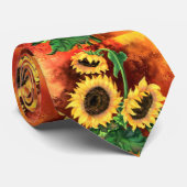 Mooie Stropdas drie zonnebloemen (Opgerold)