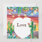 Mooie Succulente Cactus Zonsondergang Hart Bruilof Kaart (Achterkant)