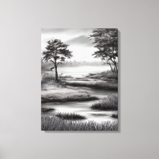 Mooie Summer Marsh Sketch Canvas Afdruk
