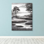 Mooie Summer Marsh Sketch Canvas Afdruk (Insitu (Houten vloer))